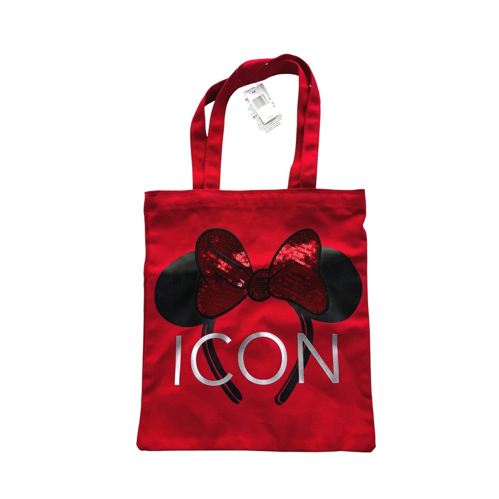 Disney Parks Minnie Mouse ICON Red Sequin Bow Canvas Tote Bag NWT